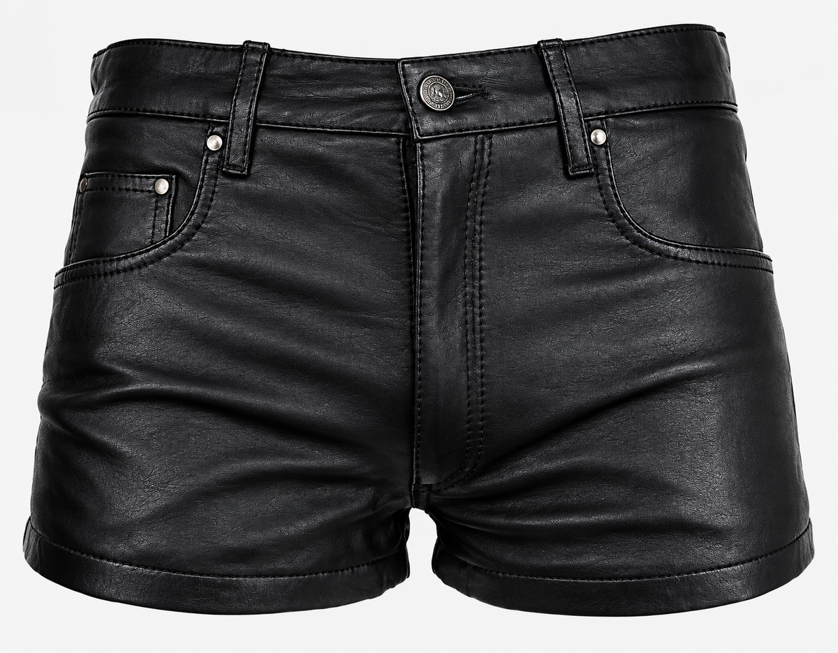 Black Faux Leather Shorts for Women – High Waisted PU Leather Hot Pants with Cuffed Hem