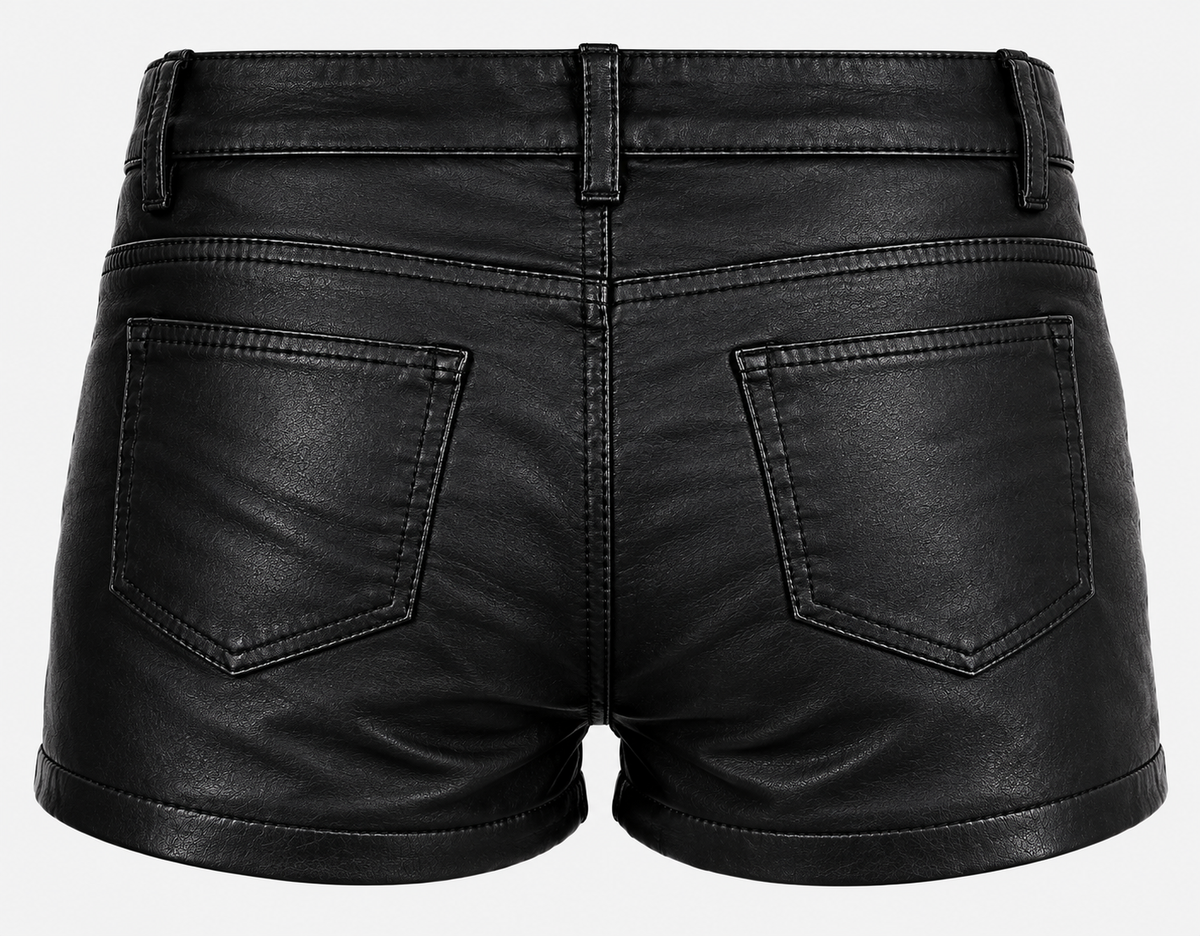 Black Faux Leather Shorts for Women – High Waisted PU Leather Hot Pants with Cuffed Hem