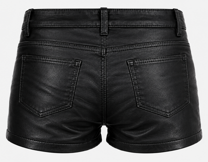 Black Faux Leather Shorts for Women – High Waisted PU Leather Hot Pants with Cuffed Hem