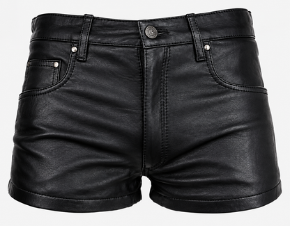Black Faux Leather Shorts for Women – High Waisted PU Leather Hot Pants with Cuffed Hem
