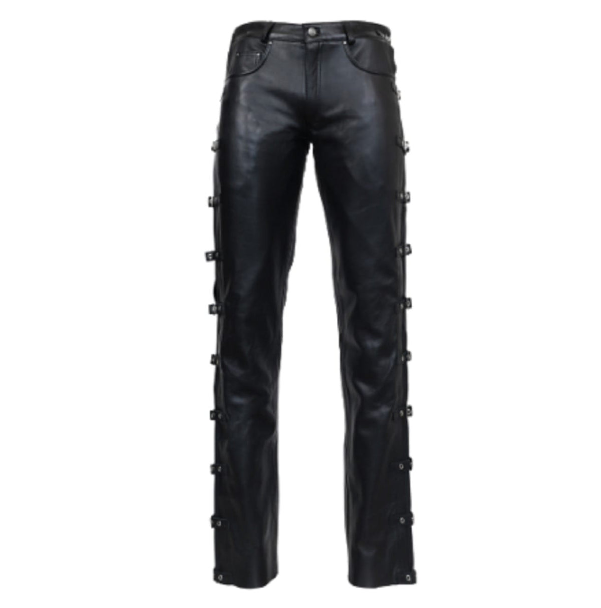 Men’s Black Leather-Look Lace-Up Cargo Pants – Gothic Biker Tactical Trousers