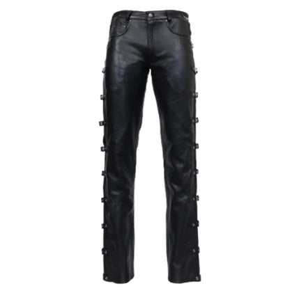 Men’s Black Leather-Look Lace-Up Cargo Pants – Gothic Biker Tactical Trousers