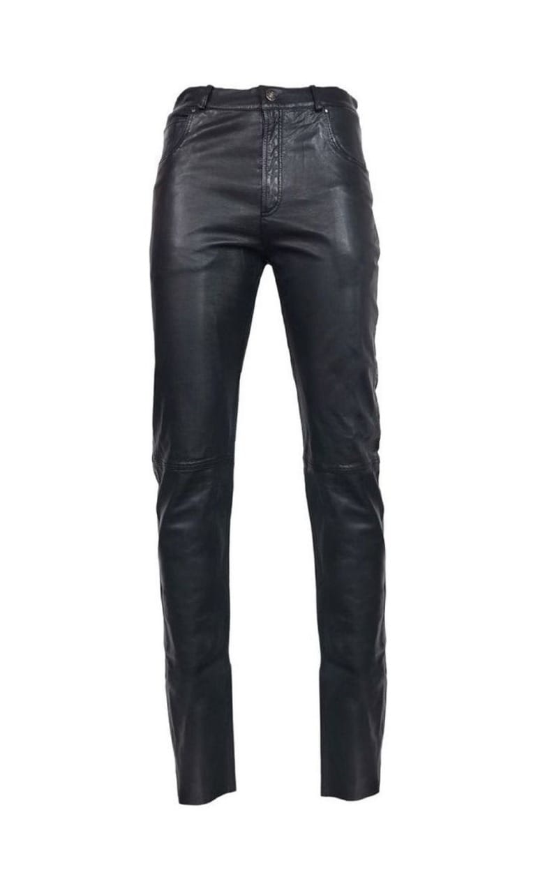 Men’s Black Leather-Look Lace-Up Cargo Pants – Gothic Biker Tactical Trousers