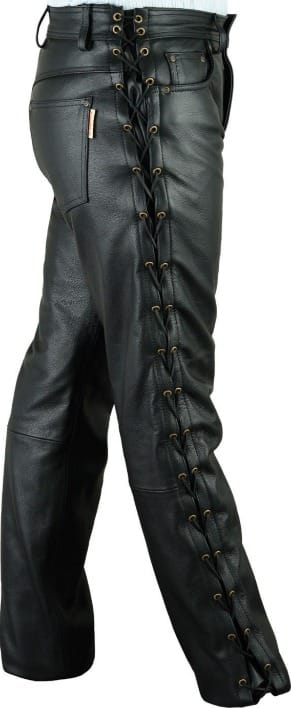 Men’s Black Leather-Look Lace-Up Cargo Pants – Gothic Biker Tactical Trousers
